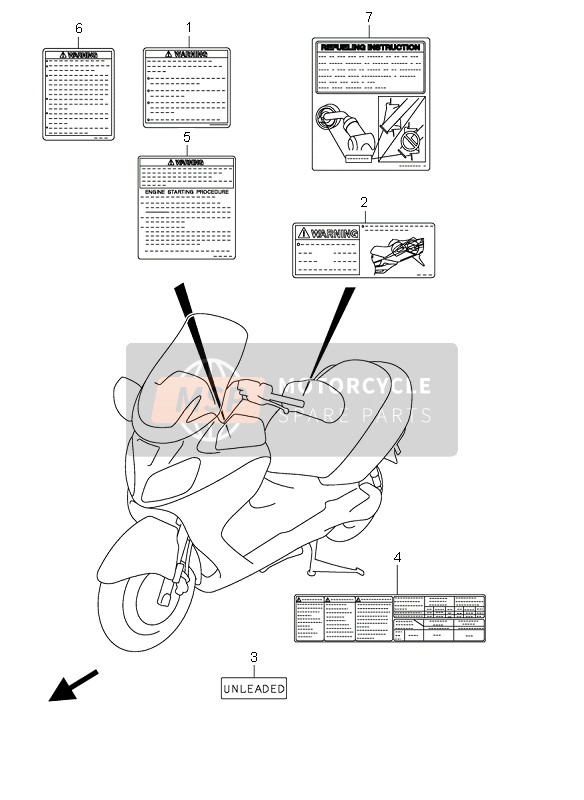 Suzuki AN650A BURGMAN EXECUTIVE 2005 Label for a 2005 Suzuki AN650A BURGMAN EXECUTIVE